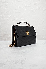 FWRD Renew Chanel Vintage Black Top Handle Quilted Shoulder Bag in Black, view 4, click to view large image.