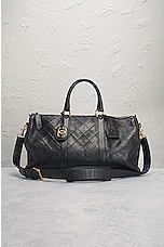 FWRD Renew Chanel Lambskin 2 Way Boston Bag in Black, view 2, click to view large image.