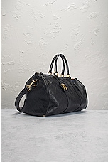 FWRD Renew Chanel Lambskin 2 Way Boston Bag in Black, view 4, click to view large image.
