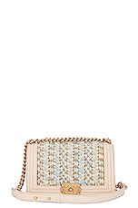 FWRD Renew Chanel Old Medium Tweed Boy Chain Shoulder Bag in Multi, view 1, click to view large image.