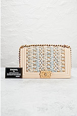 FWRD Renew Chanel Old Medium Tweed Boy Chain Shoulder Bag in Multi, view 10, click to view large image.