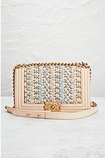 FWRD Renew Chanel Old Medium Tweed Boy Chain Shoulder Bag in Multi, view 2, click to view large image.