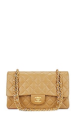 FWRD Renew Chanel Medium Quilted Lambskin Classic Double Flap Shoulder Bag in Beige, view 1, click to view large image.