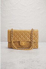 FWRD Renew Chanel Medium Quilted Lambskin Classic Double Flap Shoulder Bag in Beige, view 2, click to view large image.
