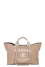FWRD Renew Chanel Deauville GM 2 Way Tote Bag in Beige, view 1, click to view large image.