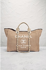 FWRD Renew Chanel Deauville GM 2 Way Tote Bag in Beige, view 2, click to view large image.