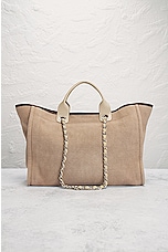FWRD Renew Chanel Deauville GM 2 Way Tote Bag in Beige, view 3, click to view large image.