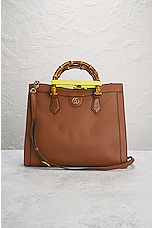 FWRD Renew Gucci Diana Bamboo Leather Handbag in Brown, view 2, click to view large image.