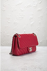 FWRD Renew Chanel Quilted V Stitched Chevron Lambskin Shoulder Bag in Red, view 4, click to view large image.