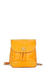 FWRD Renew Chanel Triple Coco Caviar Chain Backpack in Orange, view 1, click to view large image.