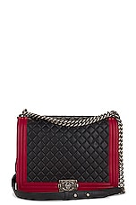 FWRD Renew Chanel Large Boy Lambskin Shoulder Bag in Black & Red, view 1, click to view large image.