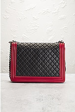 FWRD Renew Chanel Large Boy Lambskin Shoulder Bag in Black & Red, view 3, click to view large image.