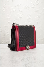 FWRD Renew Chanel Large Boy Lambskin Shoulder Bag in Black & Red, view 4, click to view large image.