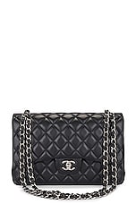 FWRD Renew Chanel Jumbo Lambskin Double Flap Shoulder Bag in Black, view 1, click to view large image.