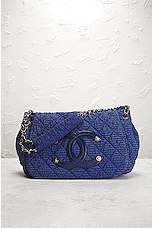 FWRD Renew Chanel Quilted Nylon Flap Shoulder Bag in Blue, view 2, click to view large image.