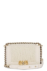 FWRD Renew Chanel Medium Boy Leather Shearling Shoulder Bag in White, view 1, click to view large image.