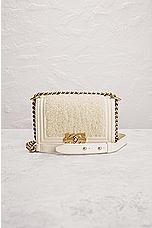 FWRD Renew Chanel Medium Boy Leather Shearling Shoulder Bag in White, view 2, click to view large image.