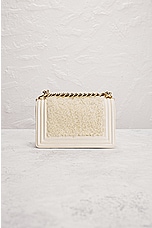 FWRD Renew Chanel Medium Boy Leather Shearling Shoulder Bag in White, view 3, click to view large image.