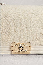 FWRD Renew Chanel Medium Boy Leather Shearling Shoulder Bag in White, view 6, click to view large image.