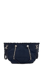 FWRD Renew Chanel Denim Tote Bag in Navy, view 1, click to view large image.