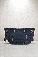 FWRD Renew Chanel Denim Tote Bag in Navy, view 2, click to view large image.