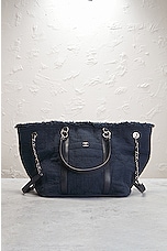 FWRD Renew Chanel Denim Tote Bag in Navy, view 5, click to view large image.