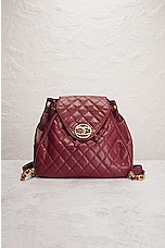FWRD Renew Chanel Drawstring Caviar Backpack in Maroon, view 2, click to view large image.
