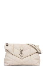 FWRD Renew Saint Laurent Medium Puffer Chain Bag in Crema Soft, view 1, click to view large image.