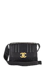 FWRD Renew Chanel Lambskin Turnlock Shoulder Bag in Black, view 1, click to view large image.