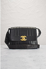 FWRD Renew Chanel Lambskin Turnlock Shoulder Bag in Black, view 2, click to view large image.