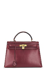 FWRD Renew Hermes Box Kelly 32 Handbag in Bordeaux, view 1, click to view large image.