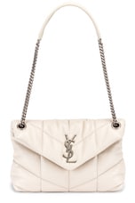 FWRD Renew Saint Laurent Small Monogramme Puffer Loulou Shoulder Bag in Crema Soft, view 5, click to view large image.