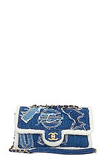 FWRD Renew Chanel Paris-Egypt Denim Shearling Shoulder Bag in Medium Blue, view 1, click to view large image.