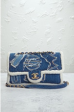 FWRD Renew Chanel Paris-Egypt Denim Shearling Shoulder Bag in Medium Blue, view 2, click to view large image.