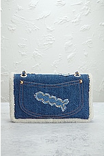 FWRD Renew Chanel Paris-Egypt Denim Shearling Shoulder Bag in Medium Blue, view 3, click to view large image.