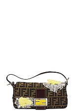 FWRD Renew Fendi Zucca Floral Embroidered Mama Baguette Shoulder Bag in Brown, view 1, click to view large image.