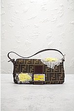 FWRD Renew Fendi Zucca Floral Embroidered Mama Baguette Shoulder Bag in Brown, view 2, click to view large image.