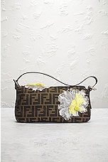 FWRD Renew Fendi Zucca Floral Embroidered Mama Baguette Shoulder Bag in Brown, view 3, click to view large image.