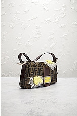 FWRD Renew Fendi Zucca Floral Embroidered Mama Baguette Shoulder Bag in Brown, view 4, click to view large image.