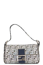 FWRD Renew Fendi Crystal Zucca Baguette Shoulder Bag in Grey, view 1, click to view large image.