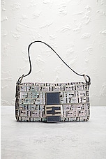 FWRD Renew Fendi Crystal Zucca Baguette Shoulder Bag in Grey, view 2, click to view large image.
