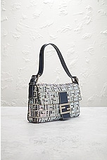 FWRD Renew Fendi Crystal Zucca Baguette Shoulder Bag in Grey, view 4, click to view large image.
