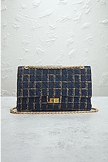 FWRD Renew Chanel Tweed Chain Double Flap Shoulder Bag in Navy, view 2, click to view large image.