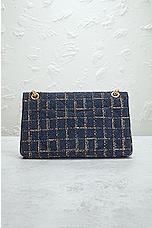 FWRD Renew Chanel Tweed Chain Double Flap Shoulder Bag in Navy, view 3, click to view large image.
