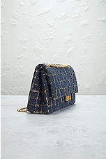 FWRD Renew Chanel Tweed Chain Double Flap Shoulder Bag in Navy, view 4, click to view large image.