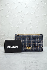 FWRD Renew Chanel Tweed Chain Double Flap Shoulder Bag in Navy, view 8, click to view large image.