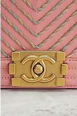 FWRD Renew Chanel Boy Leather Chain Shoulder Bag in Pink, view 6, click to view large image.