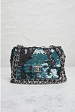 FWRD Renew Chanel Sequin Turnlock Chain Flap Shoulder Bag in Blue, view 2, click to view large image.