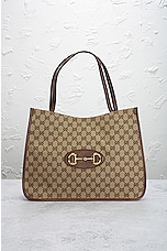 FWRD Renew Gucci GG Horsebit Tote Bag in Beige, view 2, click to view large image.