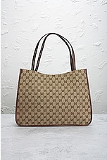 FWRD Renew Gucci GG Horsebit Tote Bag in Beige, view 3, click to view large image.